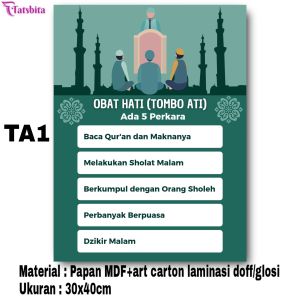 TATSBITA Pajangan Hiasan Dinding Dekorasi Wall Decor Obat Hati (Tombo Ati) Ada 5 Perkara Dalam Islam Ukuran 30x40cm