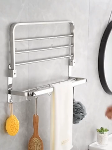 Lipat 304 Rak Handuk Kamar Mandi Ukuran 40/50/60CM Rak Gantungan Handuk Dapat Dilipat Rak Dinding Kamar Mandi Pemasangan Tanpa Bor Mandi Rak Multifungsi Kama
