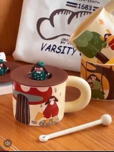 Cute Cup With Lid Creative Mug Ceramic Couple Water Household Trendy Breakfast Coffee