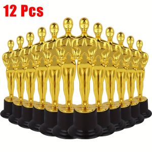 1/3/6/12pcs Golden Trophy Statuettes Plastic Oscar Style Award Trophies for Party Decorations Appreciation Gifts