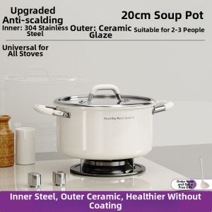 MENGCHUANG | Ceramic Stainless Steel Thickened Soup Pot for Stove and Induction Cooker