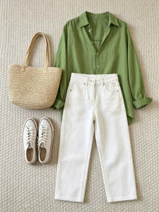 Avocado Green Lightweight Sun Protection Loose Casual Shirt