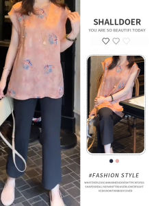 Shalldoer | Retro Hong Kong Style Womens Suit Summer 2025 New Chinese Style Button Printed Shirt Straight Casual Pants Two-Piece Set