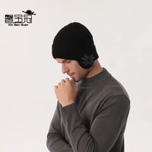Casual Thickened Ski Beanie Hat Winter Plain Hats Soft Plush Windproof Knitted Hat