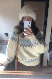 Nordic Christmas Painter Color Block Woolen Sweater Womens Autumn Winter New Lazy Design Sense Top Warm Knitted Long Sleeve round Neck