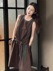 XUECAIQI | Summer Stylish Plus Size Brown Tank Top and Shorts Set