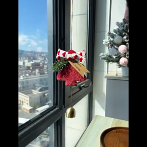 Plush Christmas Tree Pendant with Bow & Bell Xmas Door Wall Hanging Car Charm Ornament Holiday Gift