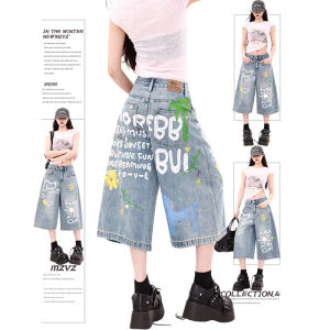 MZVZ | American Vintage Graffiti Printed Womens Denim Capri