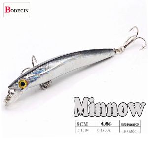 Mồi Câu Giả Minnow Nổi Bằng Nhựa Cứng 8cm Mắt 3D Mồi Nổi Mặt Nước Với 2 Móc Câu Mồi Crankbait Câu Cá Biển Hồ Sông