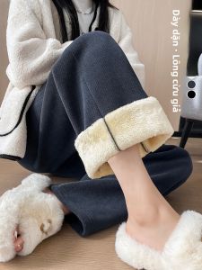 JIANGLU | Quần ống rộng cỡ lớn cho nữ mùa thu đông dày dặn thoải mái dài đến mắt cá chân quần ống đứng bằng vải polyester