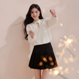 XIANGYING | French Fringe Feather Sequin Hollow Out Shirt White