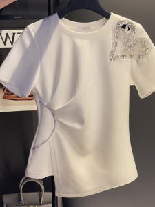 Stylish Elegant French Design White Heart Hollow Short Sleeve T-Shirt