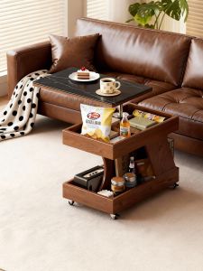 DONGMU | Wooden Vintage Style Stone-Like Adjustable Height Side Table
