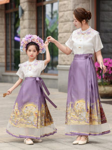 Chinese Style Childrens Hanfu Skirt Mother Daughter Matching Summer Outfit Floral Goddess Girls Ancient Style Skirt