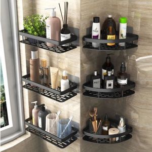 Wall-Mounted Screw-Free Corner Bathroom Storage Rack