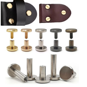 10Sets Flat Belt Screws Nail Rivets Brass Gold Silver Solid Female Rivet Slotted Stud Head Luggage Leather Metal Craft