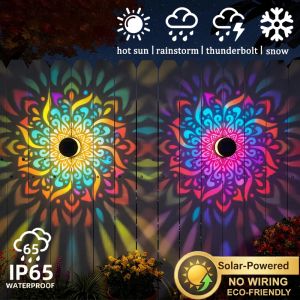 Solar Mandala Wall Lamp Outdoor LED Waterproof Fence Lamp for Garden Lawn Estate Porch Corridor Courtyard Decoration Wall Light