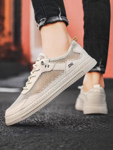 Mens Summer Breathable Thin Mesh Sports Casual Shoes Teenagers Slip-On Hollow out Net Shoes Trendy White Board Shoes