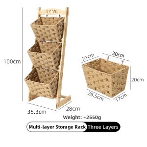 YSINGHOME | Multi-level Wooden Rattan-Style Storage Rack