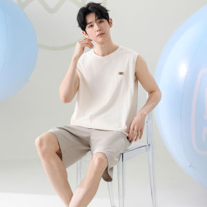 MiiOW | ชุดนอนผู้ชาย MiiOW ฤดูร้อน ผ้าฝ้ายแท้บาง แขนกุด กางเกงขาสั้น สไตล์ลำลอง สีสันสดใส ชุดอยู่บ้าน คอตตอน 100% ระบายอากาศได้ดี