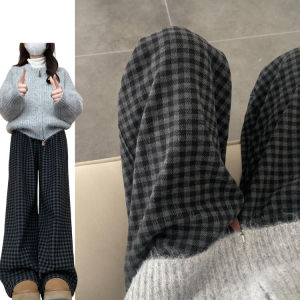 กางเกงขายาวทรงหลวมเอวสูงผ้าขนแกะหนาสำหรับผู้หญิง ฤดูใบไม้ร่วง/ฤดูหนาว กางเกงขายาวทรงหลวมสีเทา ทรงหลวม ทรงตรง ทรงหลวม