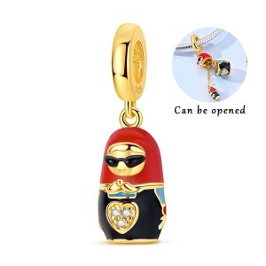 Chất Liệu Bạc 925 Hạt Charm Mặt Dây Chuyền Đính Hạt Vàng Series Zircon Tình Yêu Họ Thiết Kế Cho DIY Trang Sức Vòng Tay Nữ Quà Tặng