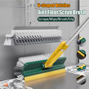 4 in1 Floor Scrub Brush with Long Handle V-shaped Bristle 180°Rotating Floor Cleaning Brushes  Multi-Functional Windows Crevice Floor Brush Suitable for Bathroom Kitchen Swimming Pool Cleaning