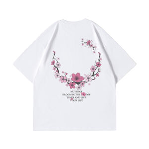 Loose Floral Short Sleeve T-Shirt Mens Summer Fashion Casual Cotton Knitted round Neck Print No Ironing Required Couples Half Sleeve