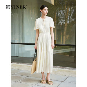YINER | French Style Lightweight Breathable X Waist Ruffled Sleeves Dress
