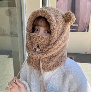 Hat Scarf Integrated Female Winter Cute Fox Ear Scarf Ear Protection Plush Bonnet Fleece-lined Heattech Cycling Winter