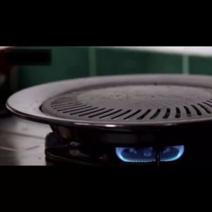 Orange Grill Pan BBQ Bentuk BULAT Alat Pemanggang Anti Lengket 32cm - Alat Panggang Daging BBQ Non-stick