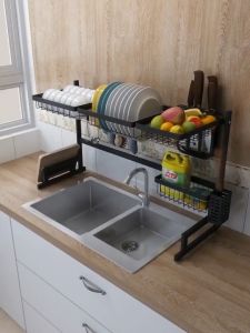 Rak Dapur Pinggan 65cm/85cm Powder Coated Stainless Steel Dish Drainer Kitchen Sink Rack Dish Rack Kitchen Basin Rack