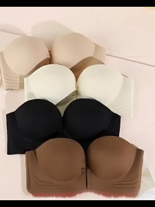 Front Buckle Push Up Bra Women Thick Cup Small Chest Gathered Seamless Strapless Bra Anti-Slip Comfort Non-wired Bra
