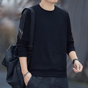 ROMON | Loose Casual Mens Round Neck Sweatshirt Long Sleeve Kaki Color T-shirt Spring Autumn New Style Comfortable Base Shirt Trendy