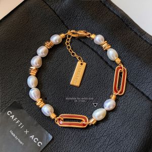 CAFFTI | Natural Freshwater Pearl Red Enamel Bracelet