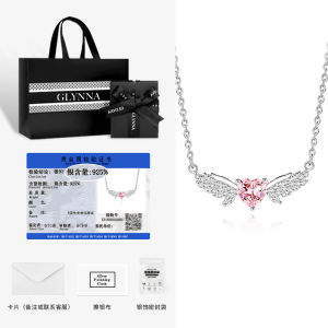 Pure Silver Heart Wings Necklace for Women Cute Clavicle Chain Birthday Gift Pink Diamond Cat Face Hidden Fashion Jewelry
