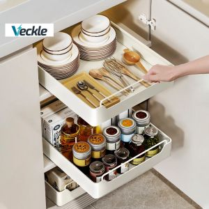 Veckle Under Sink Organizer Adjustable Expandable Kitchen Cabinet Organizer Tray with Pull-Out Sliding Drawer