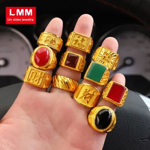 Oxidized Gold Plated Mens Ring with Black Obsidian And Sand Gold Design Fashionable Durable Alloy Jewelry