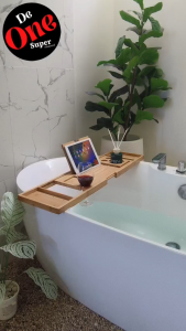 ถาดไม้ไผ่ ขยายได้ วางของบนอ่างอาบน้ำ ถาดวางแท็บเล็ต หนังสือ ไวน์ ถาดอาบน้ำ กันลื่น ถาดแช่น้ำ ถาดสปา bamboo bathtub tray