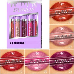 DUNUF 5 Bộ Son Bóng Dưỡng Ẩm Ngọc Trai Kích Thước Đầy Đủ Son Môi Dưỡng Ẩm Lâu Dài Màu Sắc Không Thấm Nước Dễ Dàng Sử Dụng