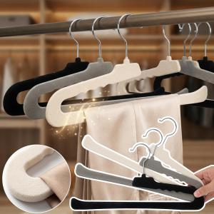 Non-Slip Flocked Pant Hanger Space Saving No Crease Trouser Hanging Rack Anti-Scratch Velvet Pant Organizer for Closet