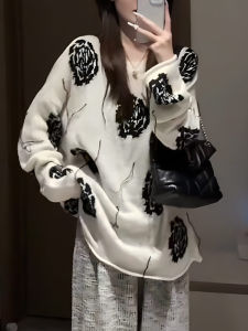 UYFY | Retro Large Size Loose Knitted Sweater Beautiful Rose Tassel Lazy Style Womens Autumn New Arrival Casual Comfortable Top