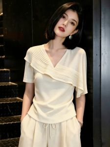 SHUAIYUE | Áo Sơ Mi Ôm Body Cổ V Đính Ren