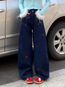 Quần Jeans Denim Ống Rộng Rộng Rộng Thêu Hình Thanh Thân Cà Rốt Quần Dài Cạp Cao Mùa Xuân Thu Đông Quần Dài Thường Ngày