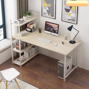 【จัดส่งที่รวดเร็ว】โต๊ะทำงาน โต๊ะทำงานสไตล์โมเดิร์น ชั้นวางหนังสือ โต๊ะคอมพิวเตอร์ โต๊ะไม้ โต๊ะเขียนหนังสือพร้อมลิ้นชัก โต๊ะคอมพิวเตอร์ 105ซม./120ซม. ชั้นวางหนังสือ ขาเหล็กพ่นสีกันสนิม สไตล์โมเดิร์น