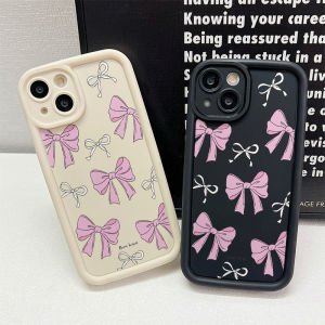 เคสสำหรับ OPPO Reno 12 11 10 8 7 6 5 4 3 A7 A5 A5S A9 A3S A12E F11 Pro F9 F7 A83 A98 A94 A79 A93 A78กันตกลายเป็นรูปโบว์สีขาวสีชมพู