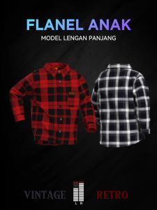 Kemeja Anak Lengan Panjang Flanel Laki-laki Motif Vintage dan Retro Usia 2-10 tahun