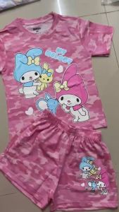 (11-40kg) đồ bộ bé gái - thun coton loang xuất tay ngắn quần đùi hình in siêu cưng -1011