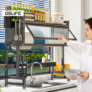 Gslife Kệ Tủ Nhà Bếp Đa Năng Trên Bồn Rửa Thép Carbon 2 Tầng Đen Chống Bụi Tiết Kiệm Không Gian