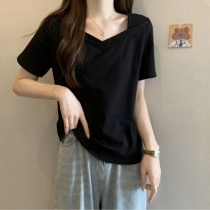 Áo Thun Cotton Tay Ngắn Mùa Hè Thiết Kế Nhỏ Gọn Che Phủ Mỡ Béo Phì Kiểu Dáng Pháp Thường Ngày Có Khóa Kéo